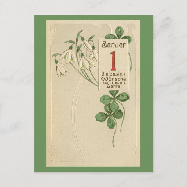 Postal Festiva Feliz Año Nuevo de Jugendstil del alemán (Anverso)
