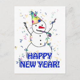 Postal Festiva Feliz Año Nuevo del Muñeco de Nieve Celebrante