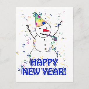 Postal Festiva Feliz Año Nuevo del Muñeco de Nieve Celebrante