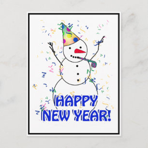 Postal Festiva Feliz Año Nuevo desde la celebración de Snowman