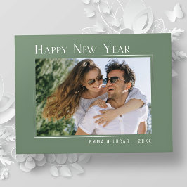 Postal Festiva Feliz Año Nuevo Elegante Sage Sage Green Photo