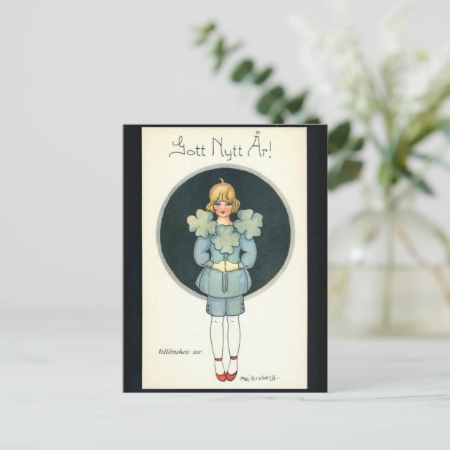 Postal Festiva Feliz Año Nuevo - Escandinavo antiguo - Retro (Anverso de pie)