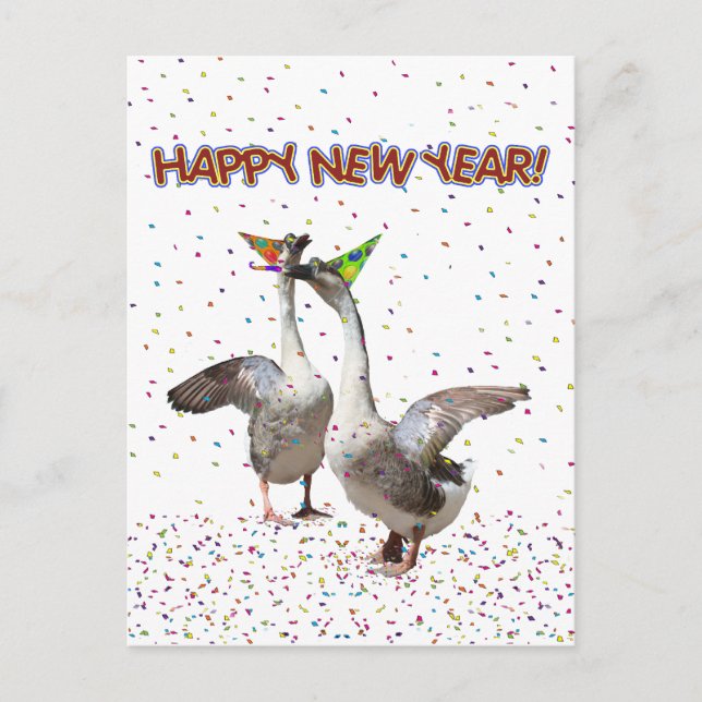 Postal Festiva Feliz Año Nuevo Geese (Anverso)