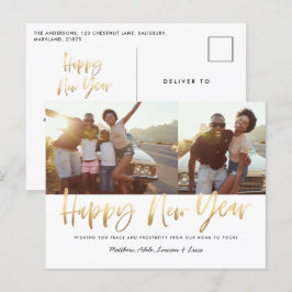 Postal Festiva feliz año nuevo guión dorado multi foto año nuevo 