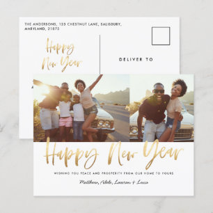 Postal Festiva feliz año nuevo guión dorado multi foto año nuevo 