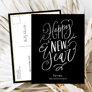 Postal Festiva Feliz Año Nuevo Guión Negro Moderno No Foto