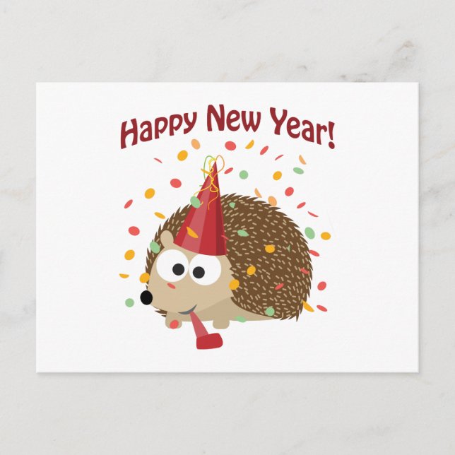 Postal Festiva ¡Feliz Año Nuevo! Hedgehog (Anverso)