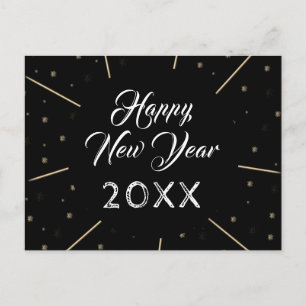 Postal Festiva Feliz Año Nuevo Negro 2023 patrón de estrella de g