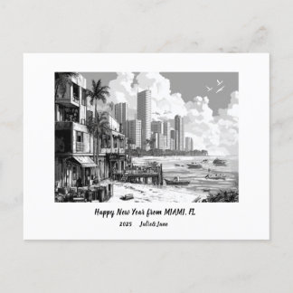 Postal Festiva Feliz Año Nuevo Personalizado 2025 Miami