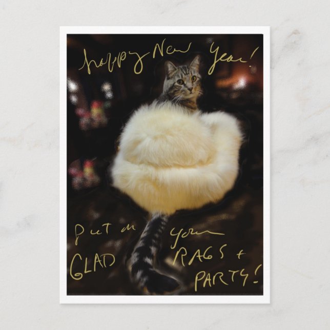 Postal Festiva ¡Feliz Año Nuevo!  ¡Ponga sus trapos y fiesta (Anverso)