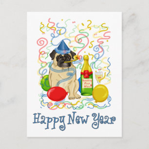 Postal Festiva Feliz Año Nuevo Pug
