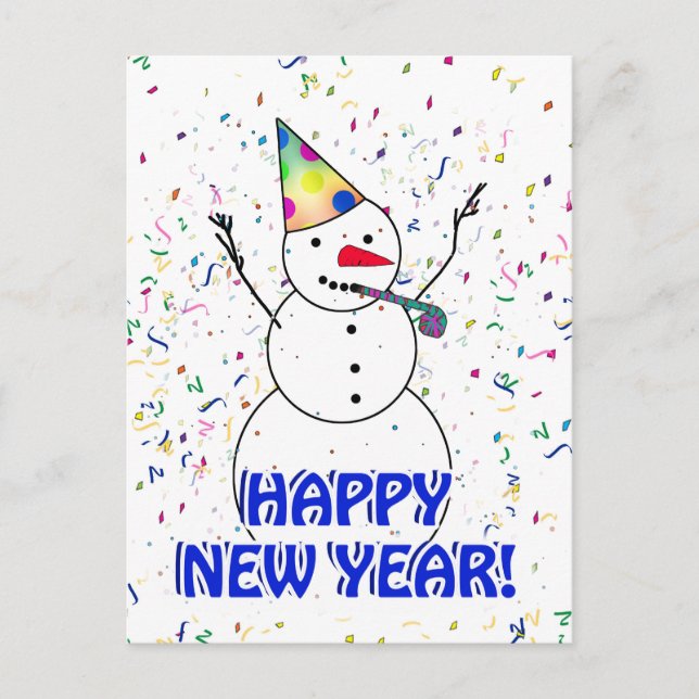 Postal Festiva Feliz Año Nuevo Snowman (Anverso)