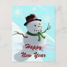 Feliz Año Nuevo Snowman y Snowflakes