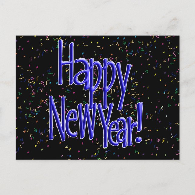 Postal Festiva Feliz Año Nuevo Texto Azul (Anverso)