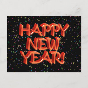 Postal Festiva Feliz Año Nuevo: Texto rojo iluminado