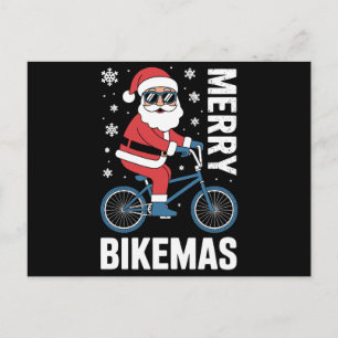 Postal Festiva Feliz Bikemas Santa Montando Bicicleta Copos de Ni