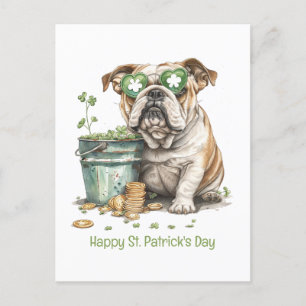 Postal Festiva Feliz Bulldog en inglés del Día de San Patricio