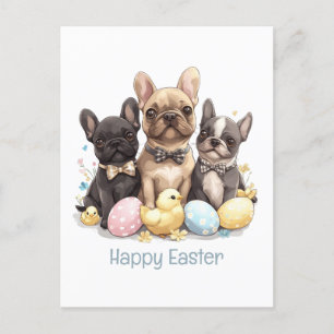 Postal Festiva Feliz Bulldog francés de Pascua