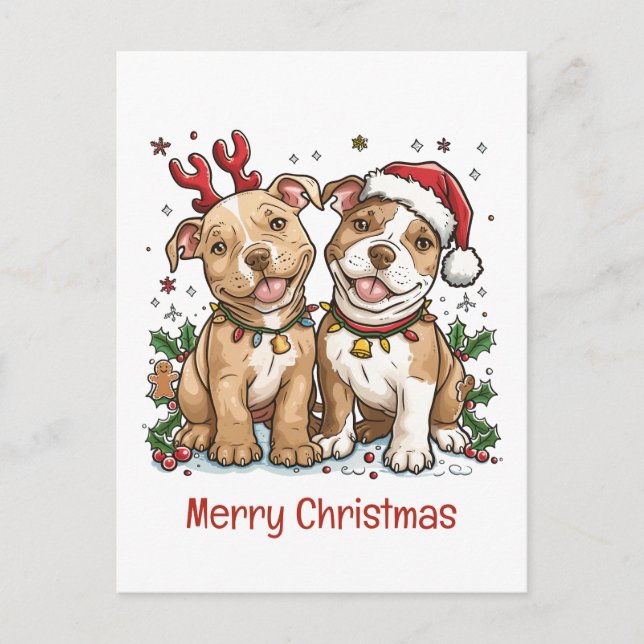 Postal Festiva Feliz Bulldog navideño (Anverso)