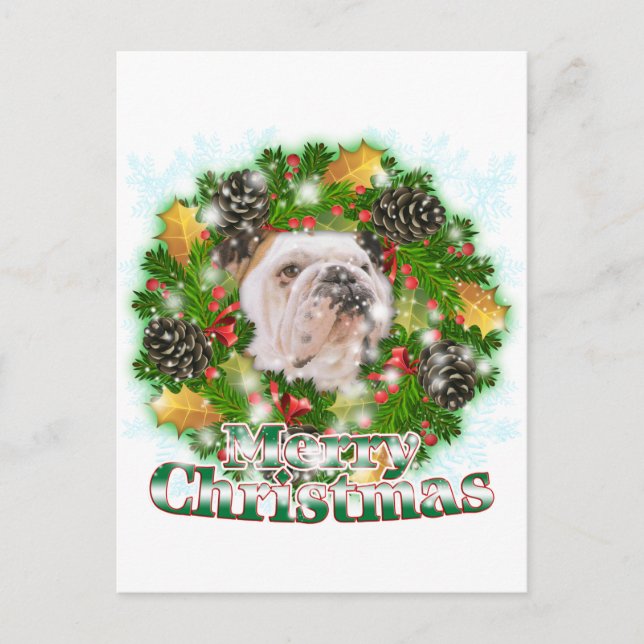 Postal Festiva Feliz Bulldog navideño (Anverso)