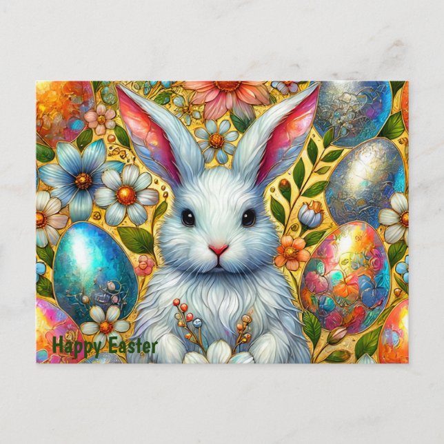 POSTAL FESTIVA FELIZ BUNNY GREETING DE ORIENTE ~ (Anverso)