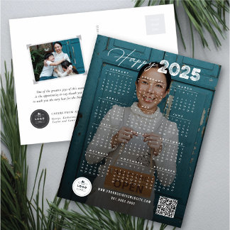 Postal Festiva Feliz Calendario de Guión Moderno 2025 Foto de Año