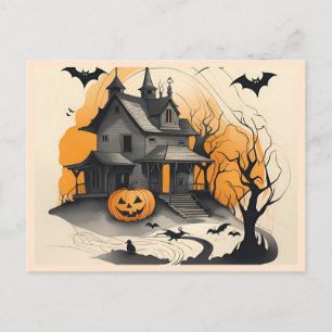 Postal Festiva feliz casa de Halloween