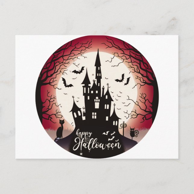 Postal Festiva Feliz Castillo de Halloween choca Halloween (Anverso)