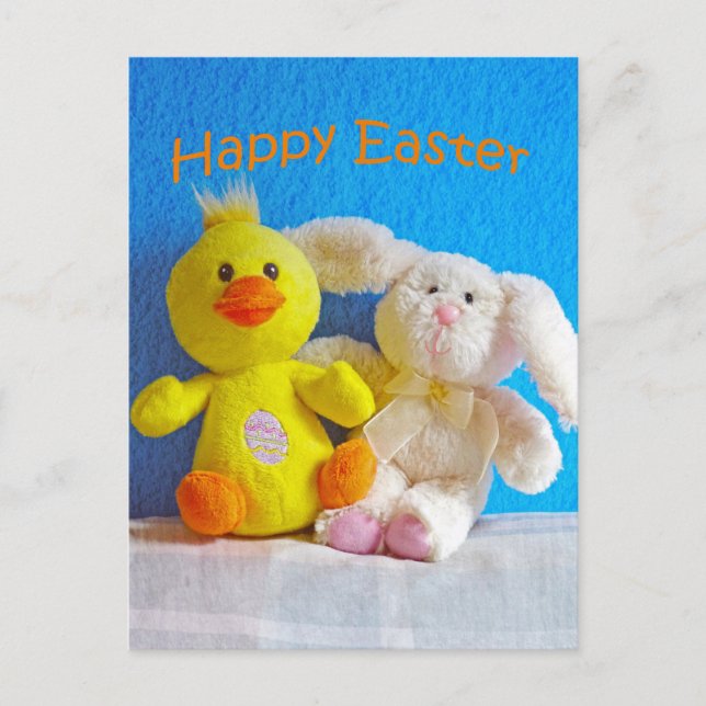 Postal Festiva Feliz Chick de Pascua + Conejo (Anverso)