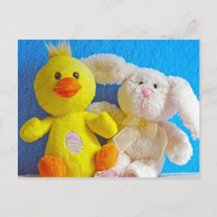 Postal Festiva Feliz Chick de Pascua + Conejo