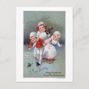 Postal Festiva Feliz ChristmasLittle embroma el patinaje de hielo