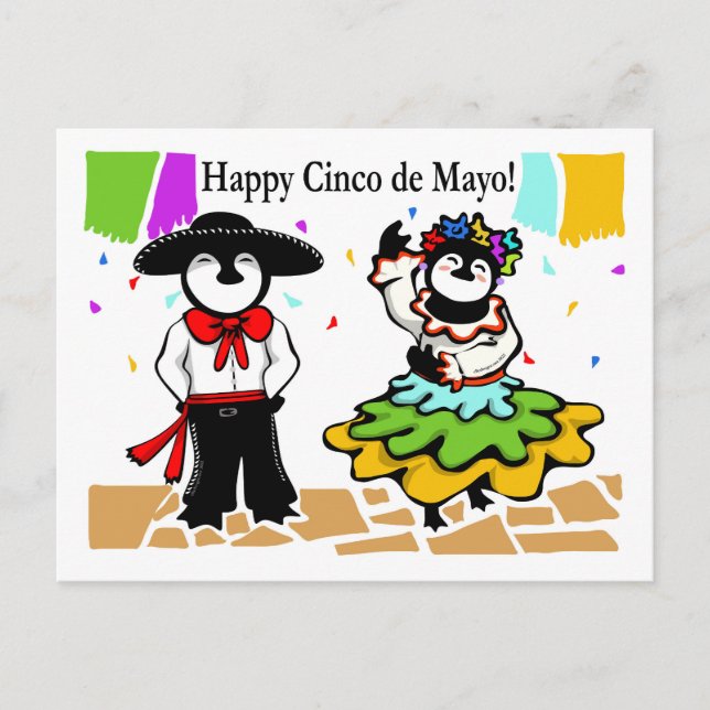 Postal Festiva Feliz Cinco de los Penguinos (Anverso)