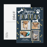 Postal Festiva Feliz Collage de Howlidays | Foto de Navidades<br><div class="desc">Esparza el amor en esta temporada navideña con una elegante postal con temática mascota. Esta tarjeta muestra un collage de 4 de tus fotos favoritas con elementos en un falso purpurina de oro. Agregue su dirección de retorno preimpresa a la parte posterior.</div>