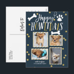 Postal Festiva Feliz Collage de Howlidays | Foto de Navidades<br><div class="desc">Esparza el amor en esta temporada navideña con una elegante postal con temática mascota. Esta tarjeta muestra un collage de 4 de tus fotos favoritas con elementos en un falso purpurina de oro. Agregue su dirección de retorno preimpresa a la parte posterior.</div>