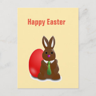Postal Festiva Feliz conejito de chocolate de Pascua