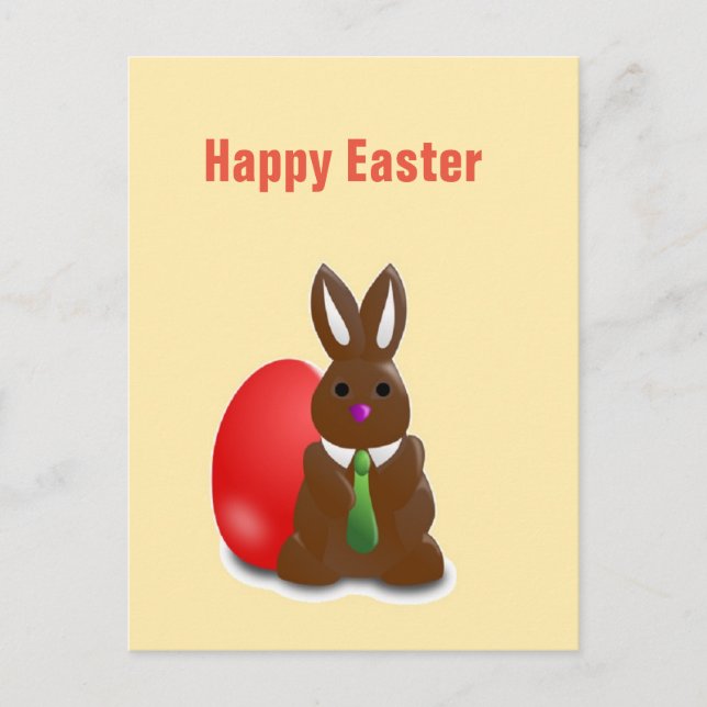 Postal Festiva Feliz conejito de chocolate de Pascua (Anverso)