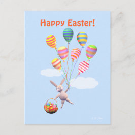 Postal Festiva Feliz Conejo de Pascua y Globos