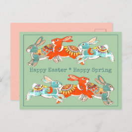 Postal Festiva Feliz Conejo de Primavera de Pascua, Casa de Moned