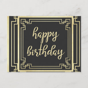 Postal Festiva Feliz cumpleaños Art Deco Gold