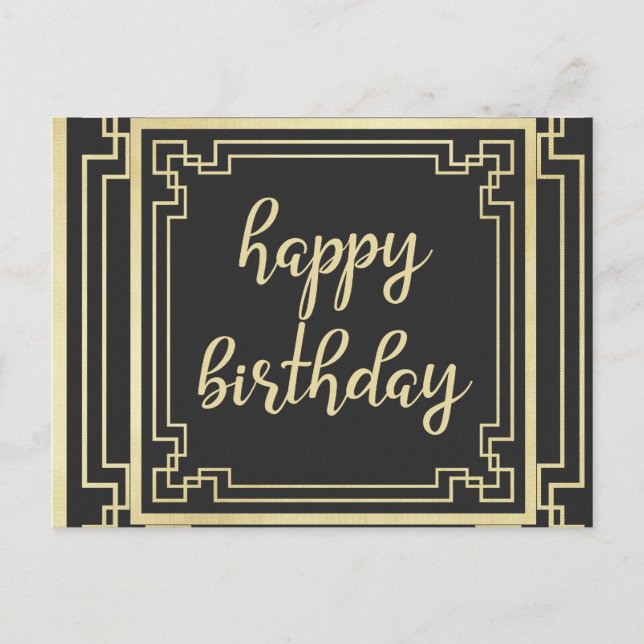 Postal Festiva Feliz cumpleaños Art Deco Gold (Anverso)