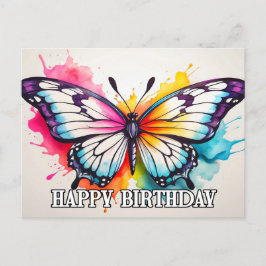 Postal Festiva Feliz cumpleaños arte artístico de mariposa acuáti