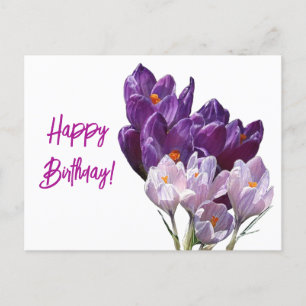 Postal Festiva Feliz cumpleaños bonito color púrpura croco floral