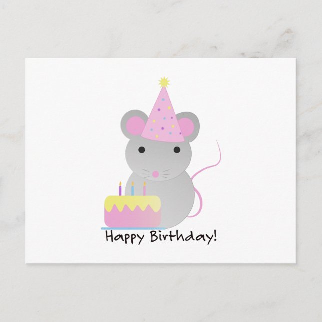 Postal Festiva Feliz Cumpleaños Cute Parrty Mouse (Anverso)