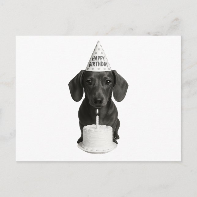 Postal Festiva Feliz cumpleaños Dachshund (Anverso)