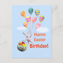 Postal Festiva Feliz cumpleaños de Pascua Bunny y Globos