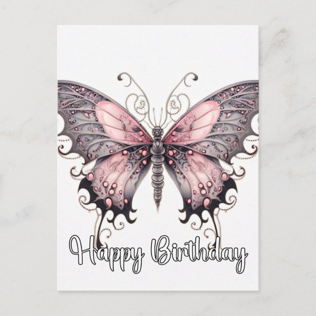 Postal Festiva Feliz Cumpleaños Diseño de Mariposa Creativa (Anverso)
