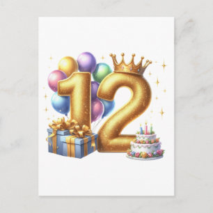 Postal Festiva Feliz cumpleaños dorado 12