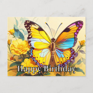 Postal Festiva Feliz cumpleaños, hermosa primavera mariposa arte