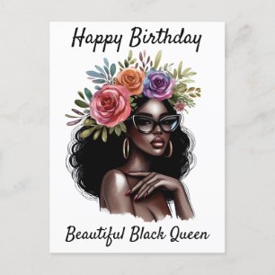 Postal Festiva Feliz cumpleaños, hermosa reina negra Melanin Sist