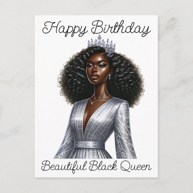 Postal Festiva Feliz cumpleaños hermosa reina negra melanina sist (Anverso)